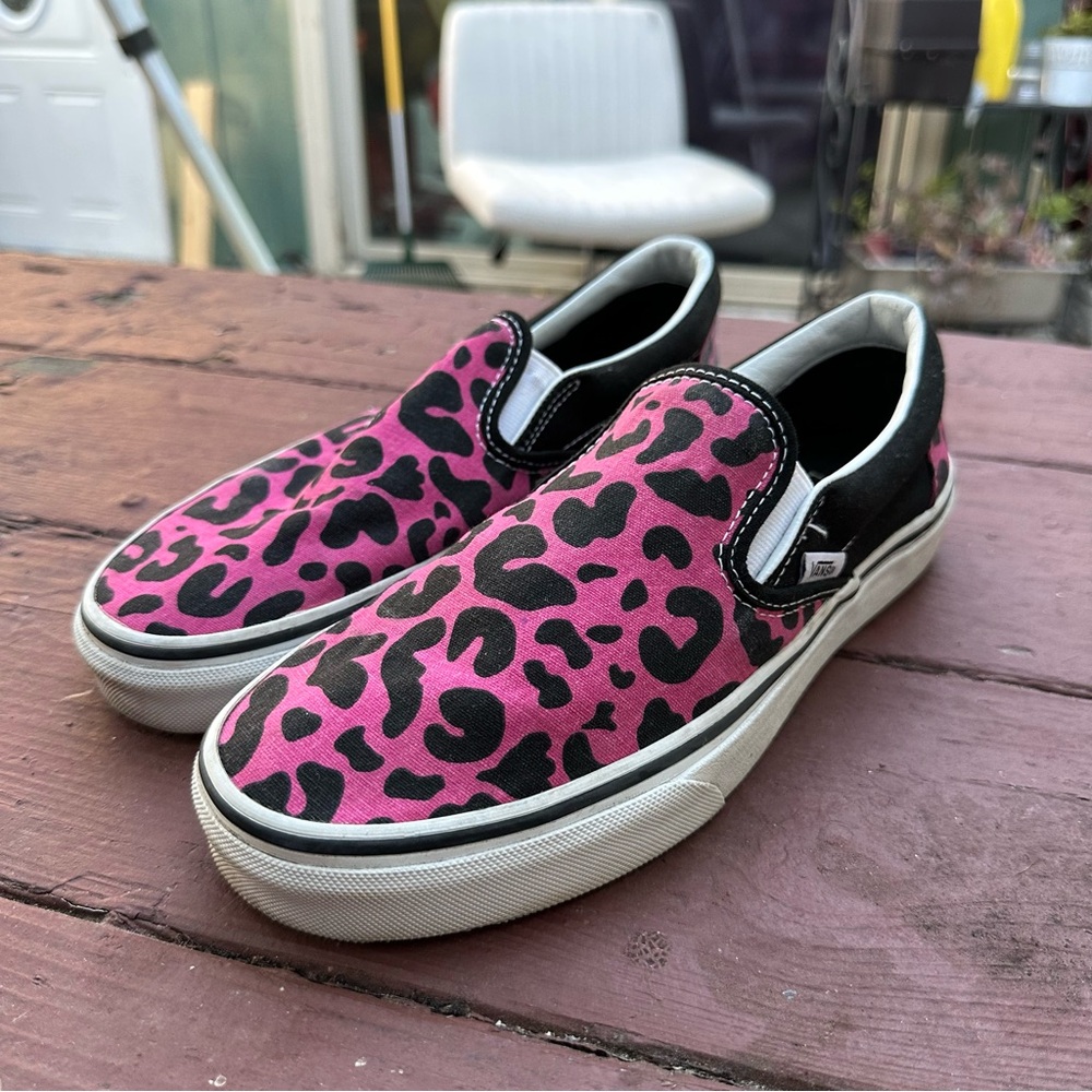 Vans Pink and Black Leopard Slip-Ons